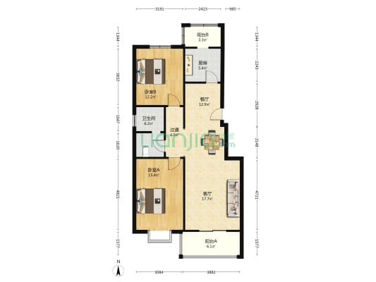 博泰名居 2室2厅1卫 108平方