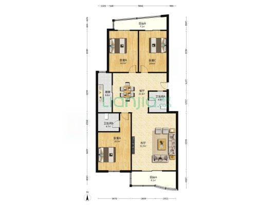 添好小区 3室2厅2卫 160平方