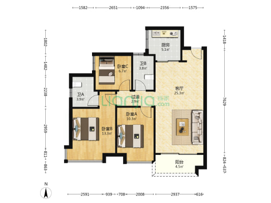 首创·禧悦台 3室1厅2卫 96平方