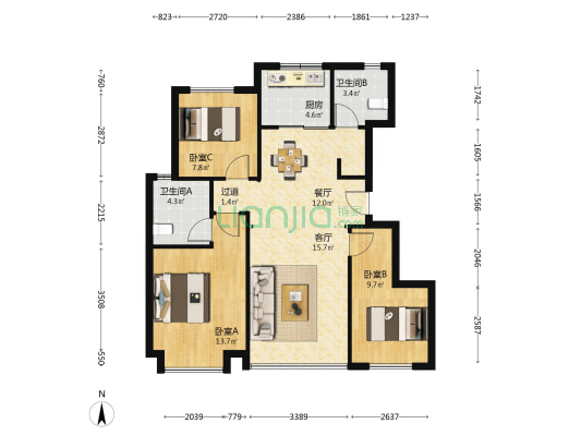 绿城柳岸晓风 3室2厅2卫 99平方