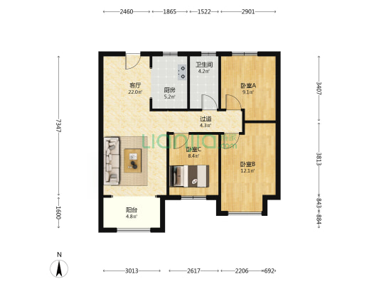 正商兰庭华府二期 3室1厅1卫 104平方