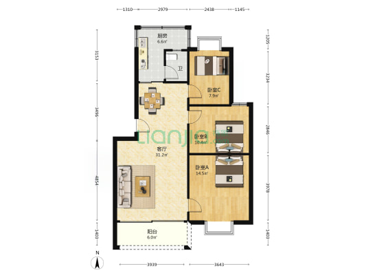 沙头安置房 3室1厅1卫 88平方