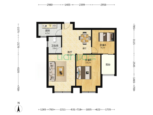 公园道壹品 2室1厅1卫 90平方