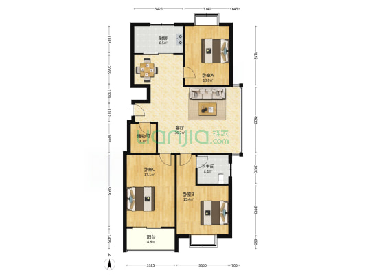 舜兴花园 3室1厅1卫 130平方
