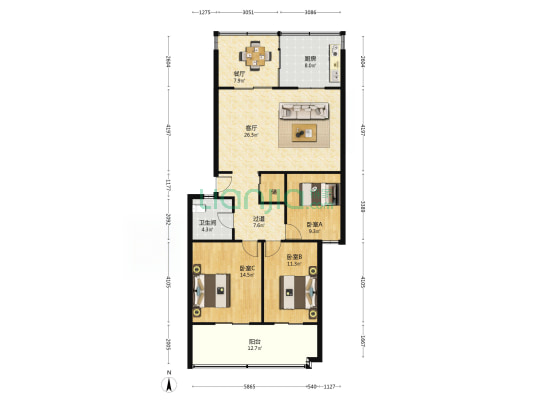 交通运输执法家属院 3室2厅1卫 94平方