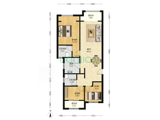未来公元十号院 3室1厅2卫 109平方