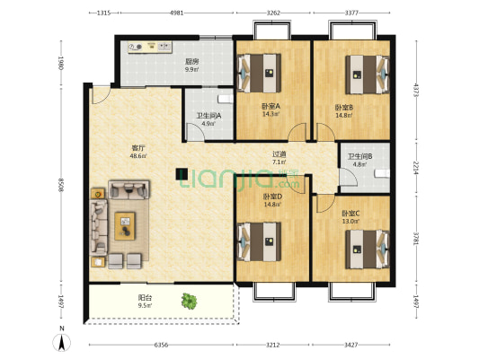 新港花园 4室1厅2卫 161平方