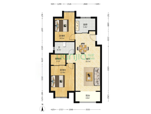 紫金公馆 2室1厅1卫 88平方
