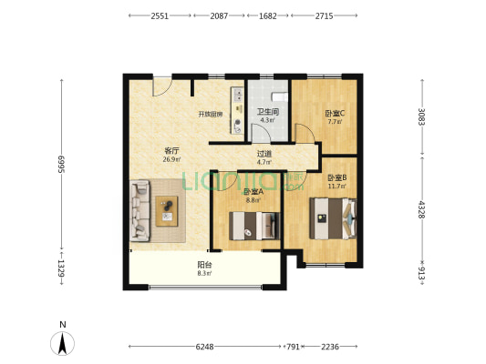 天一仁和·云玺城 3室1厅1卫 90平方