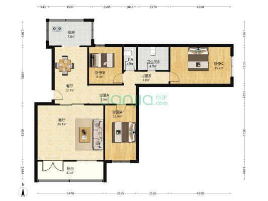 康平街 3室2厅2卫 121平方
