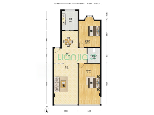 都市名苑 2室2厅1卫 120平方