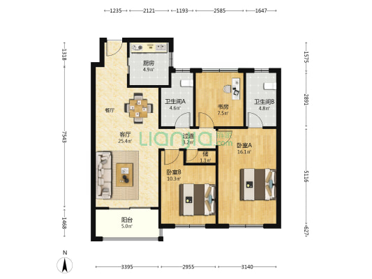 合著花园一区 3室1厅2卫 97平方