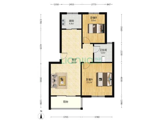 富土家园三期 2室1厅1卫 108平方