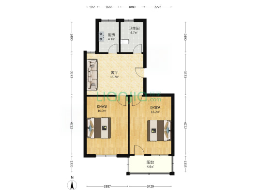 梁丰教工楼 2室1厅1卫 77平方