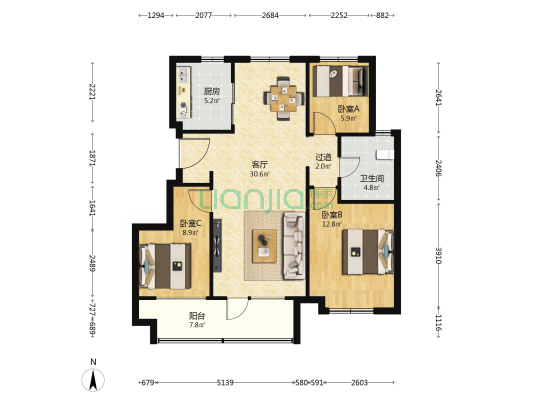 金地城E10 3室1厅1卫 96平方