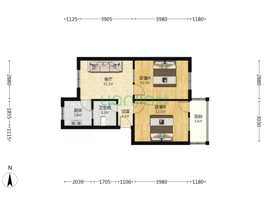 新郑广播电视台家属院 2室1厅1卫 62平方
