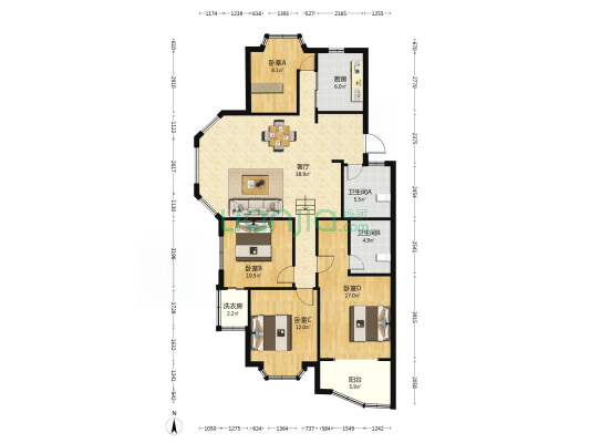 龙王公寓 4室1厅2卫 130平方