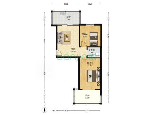 文化宫 2室1厅1卫 57平方