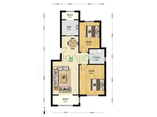 龙泽馨园 2室1厅1卫 95平方