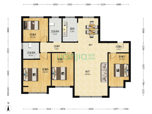 瑞禾嘉园 4室1厅2卫 159平方
