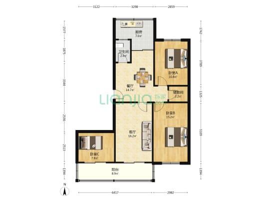 西七路285号 3室2厅1卫 100平方