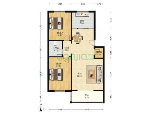工贸中心家属院 2室1厅1卫 102平方