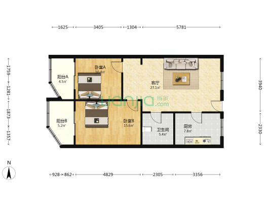 贵阳公寓 2室1厅1卫 97平方