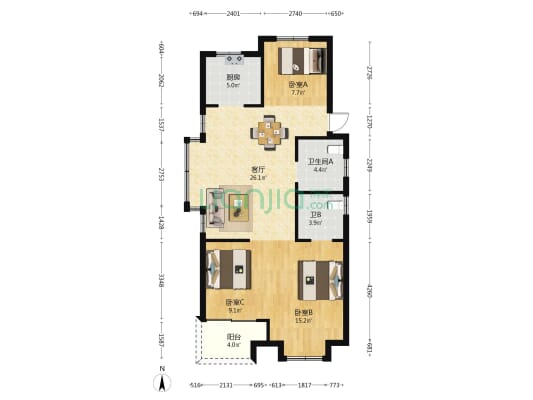 龙宸璟庭 3室1厅2卫 97平方