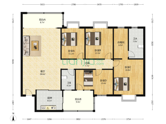 银菊大厦 4室1厅2卫 185平方