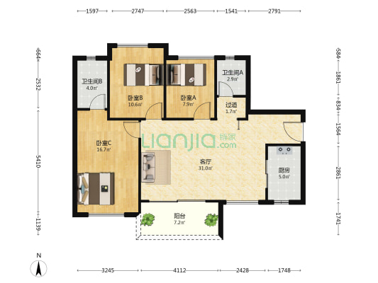海伦堡·汇银·玖悦澜湾 3室1厅2卫 104平方