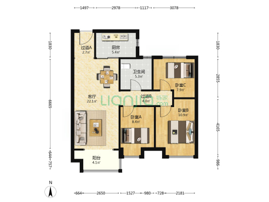 碧桂园峰境 3室1厅1卫 103平方