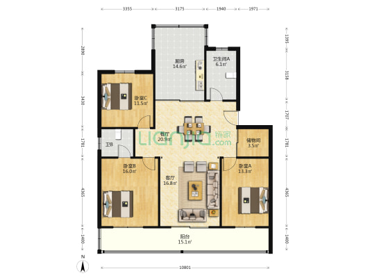 明珠花园 3室2厅2卫 141平方