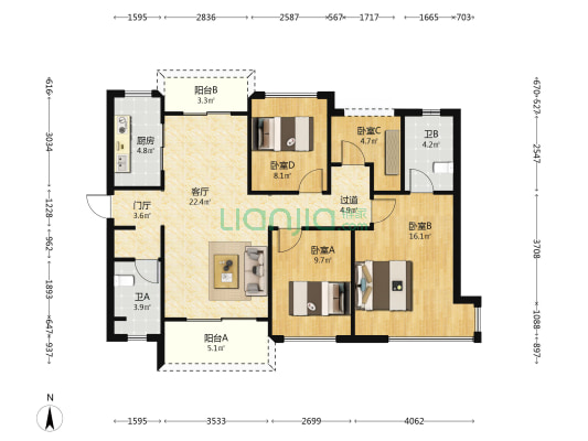 卓越蔚蓝星宸 4室1厅2卫 109平方