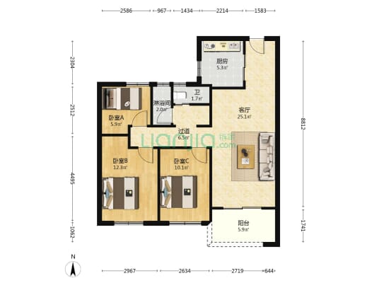 万科海映星洲南区 3室1厅2卫 98平方