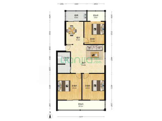 食品厂家属院 3室2厅1卫 117平方