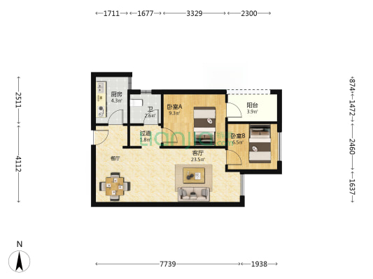佳源名门橙邦雅橙苑 2室1厅1卫 74平方