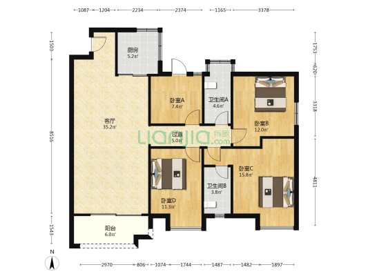 星湖湾 4室1厅2卫 125平方
