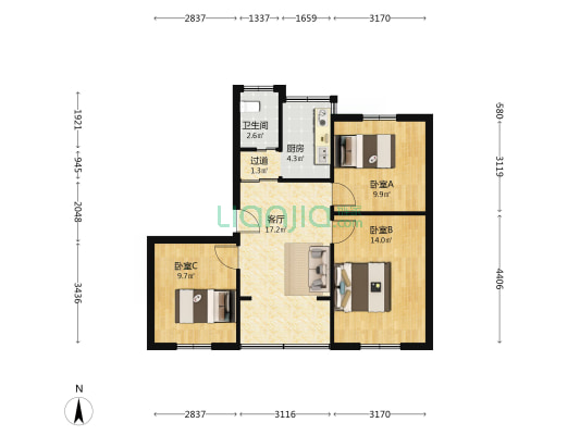 郑大三附院家属院 3室1厅1卫 69平方