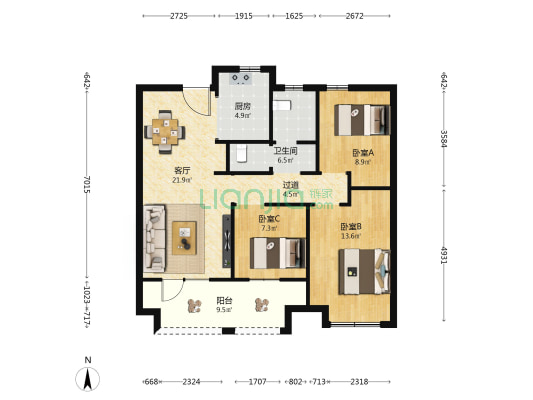 和达和园 3室1厅1卫 99平方