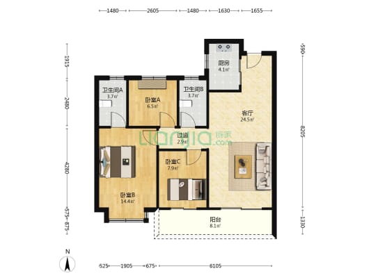 保利·和颂望悦 3室1厅2卫 98平方