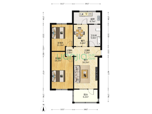 6410宿舍 2室2厅1卫 79平方