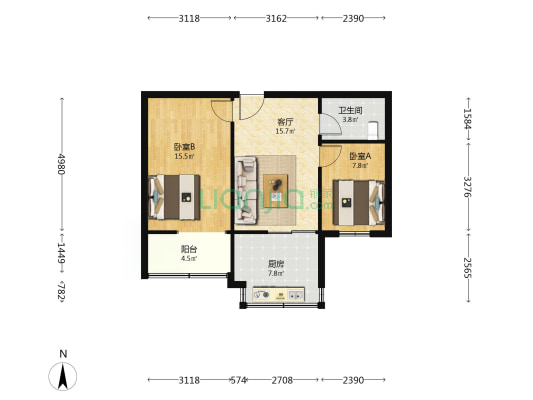 西安市第八医院家属院 2室1厅1卫 66平方