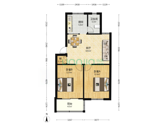 缸甏弄 2室1厅1卫 70平方