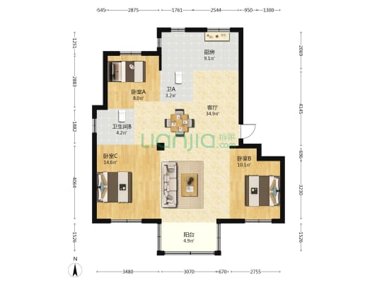 沙港新苑4期 3室1厅2卫 113平方
