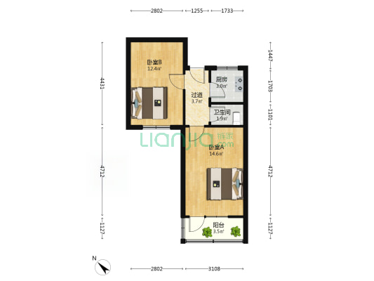 团岛四路 2室0厅1卫 46平方