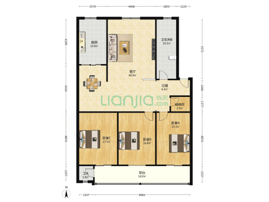 环保小区 3室1厅2卫 174平方