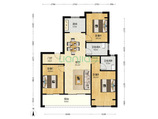 禹洲嘉誉东境 3室1厅2卫 105平方