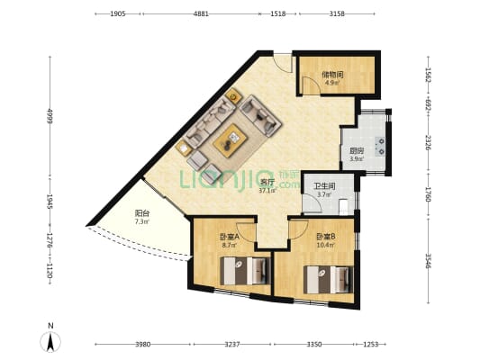 深港花园 2室1厅1卫 102平方