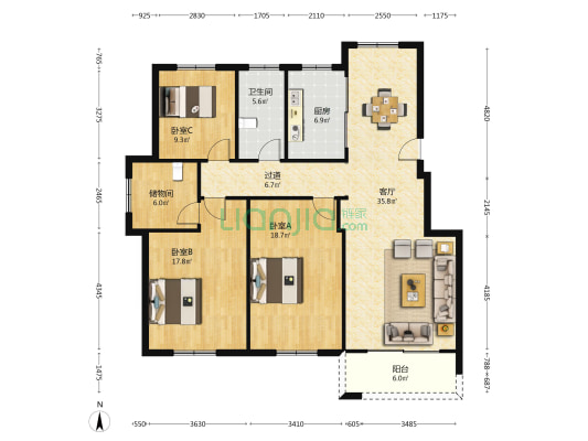 双龙花园中区 3室1厅1卫 143平方