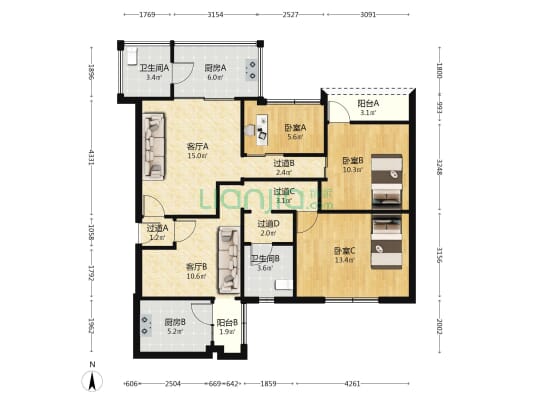 草埔新村 3室2厅2卫 96平方